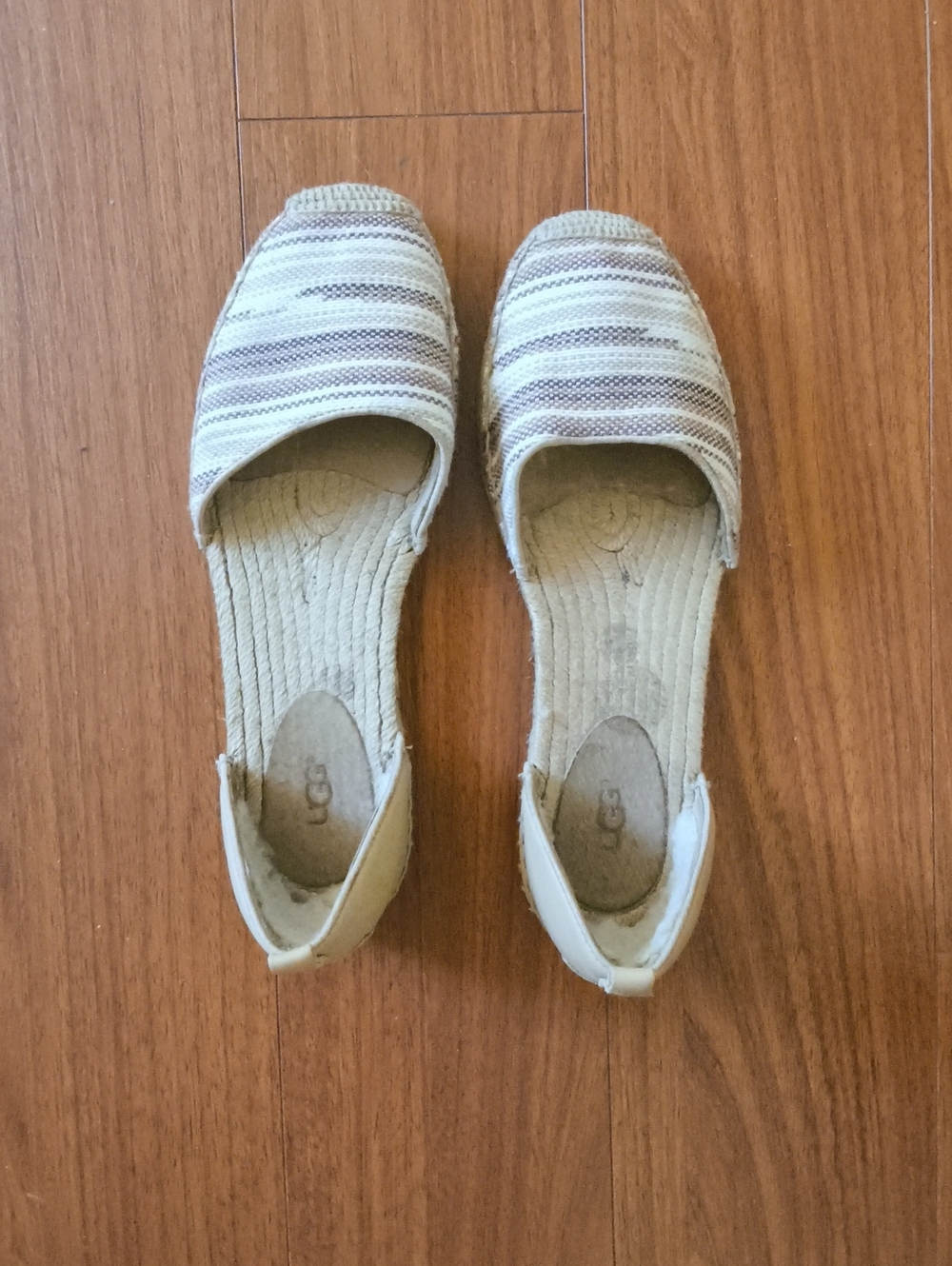 UGG Women's Cream and Taupe Striped Espadrille Flats